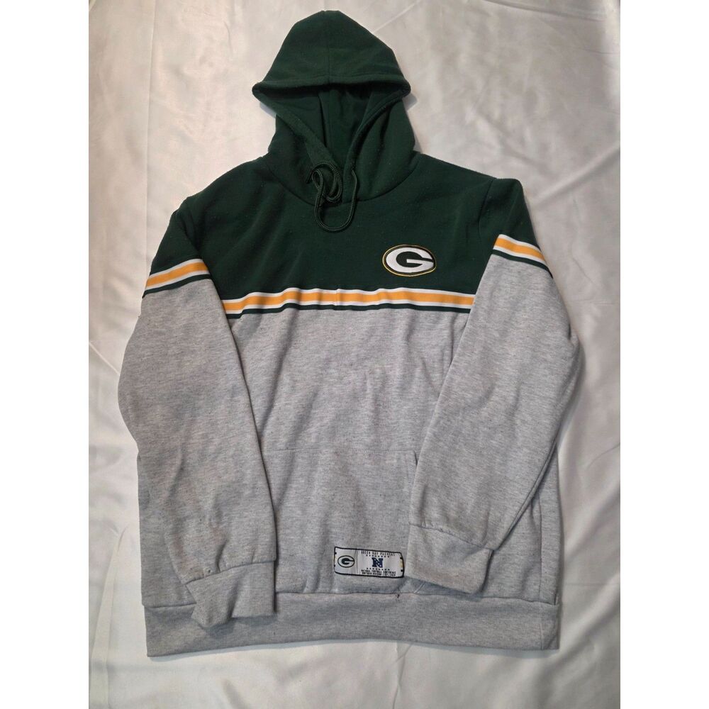 NFL Mens XL Green Bay Packers Hoodie Colorblock Gray Green Sweatshirt Pullover